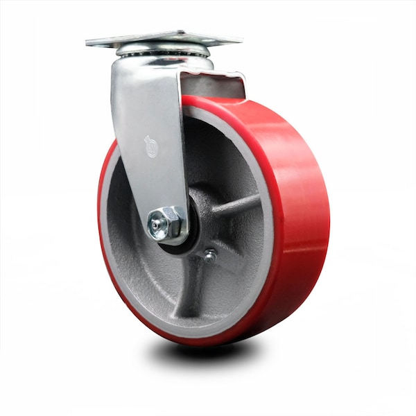 6 Inch Red Poly on Cast Iron Wheel Swivel Caster with Roller Bearing SCC
